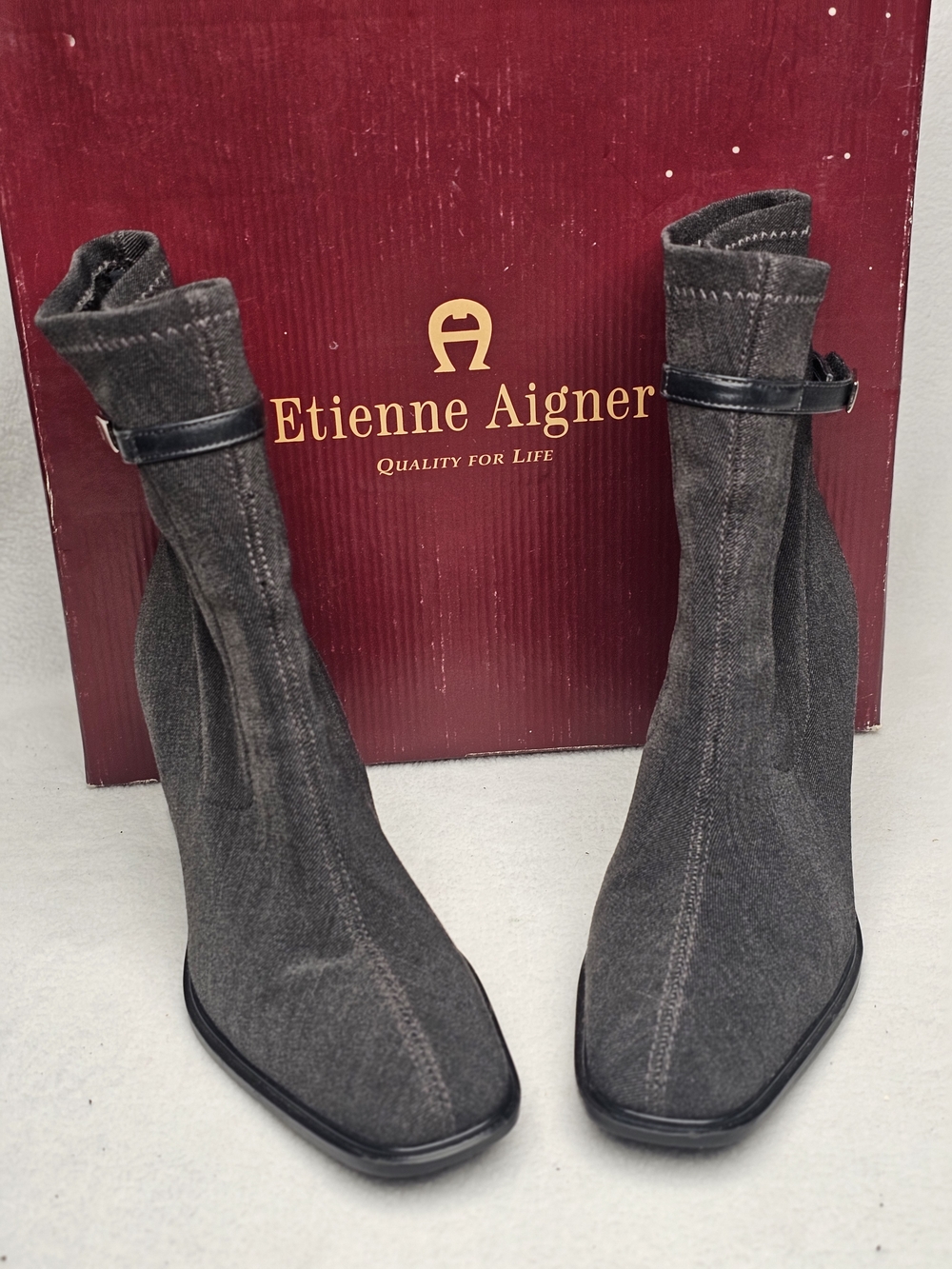 Etienne Aigner Charcoal Stretch Sock Ankle Boots